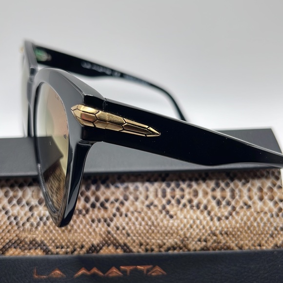 NWOT. La Matta sunglasses. Black frames with gold accents and gold lenses. - Picture 2 of 6